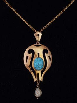 Art Nouveau Gold and Turquoise Pendant - Nouveau Deco Arts