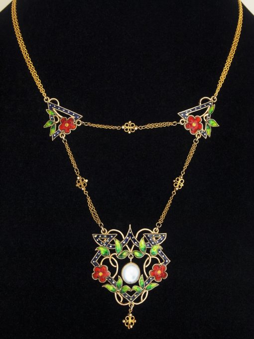 Scandinavian Silver-Gilt, Enamel & Moonstone Necklace* - Nouveau Deco Arts