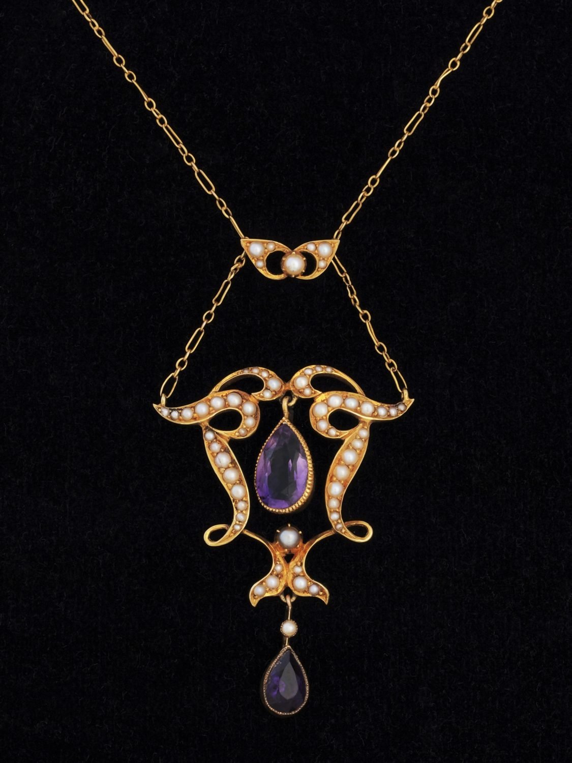 Art Nouveau Gold, Amethyst & Seed Pearl Pendant Necklace - Nouveau Deco ...