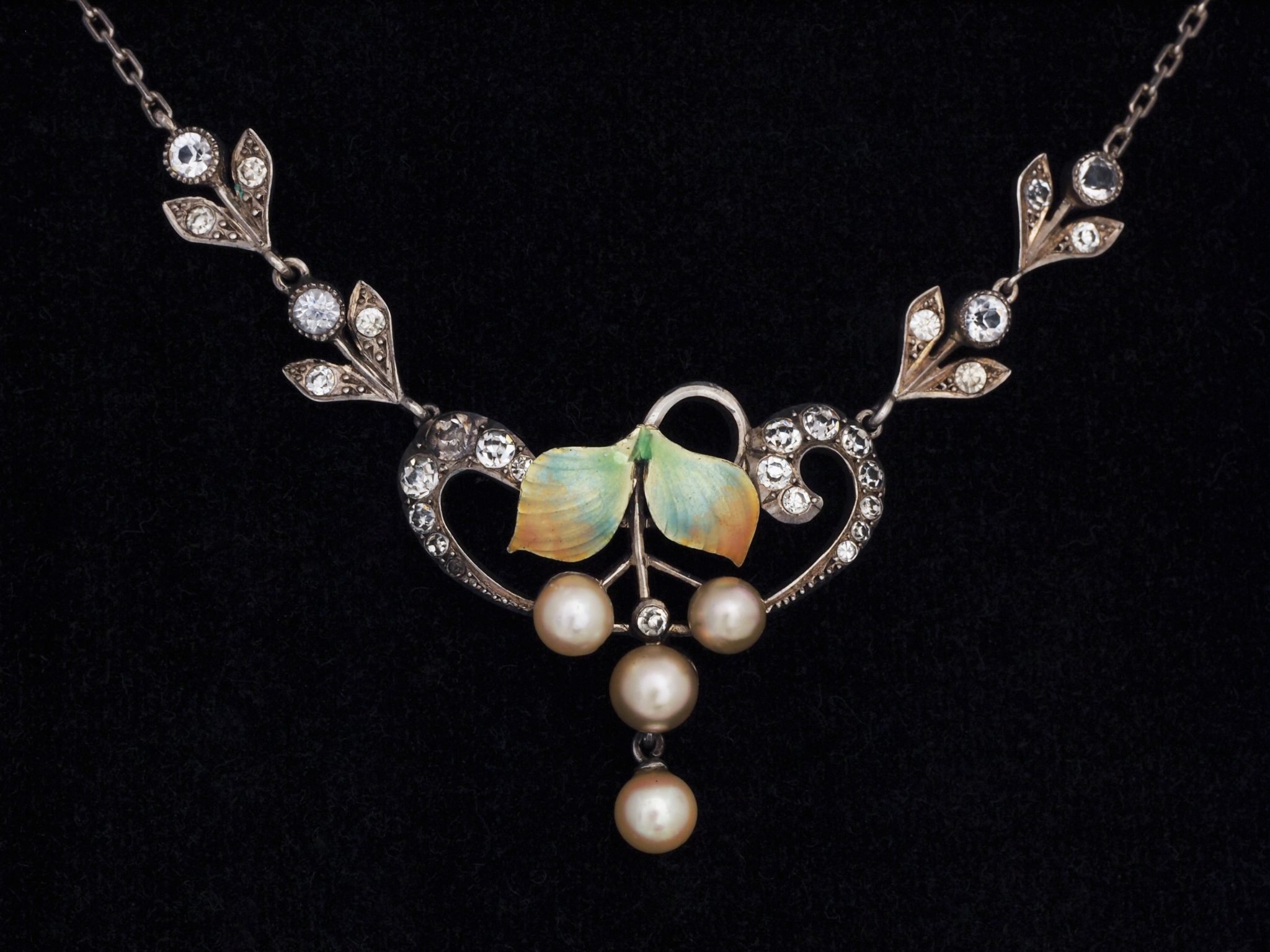 Art Nouveau Inspired Silver Amber Pendant Necklace